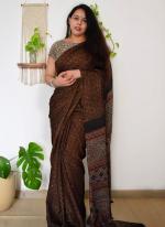 Cotton Brown Daily Wear Printed Saree